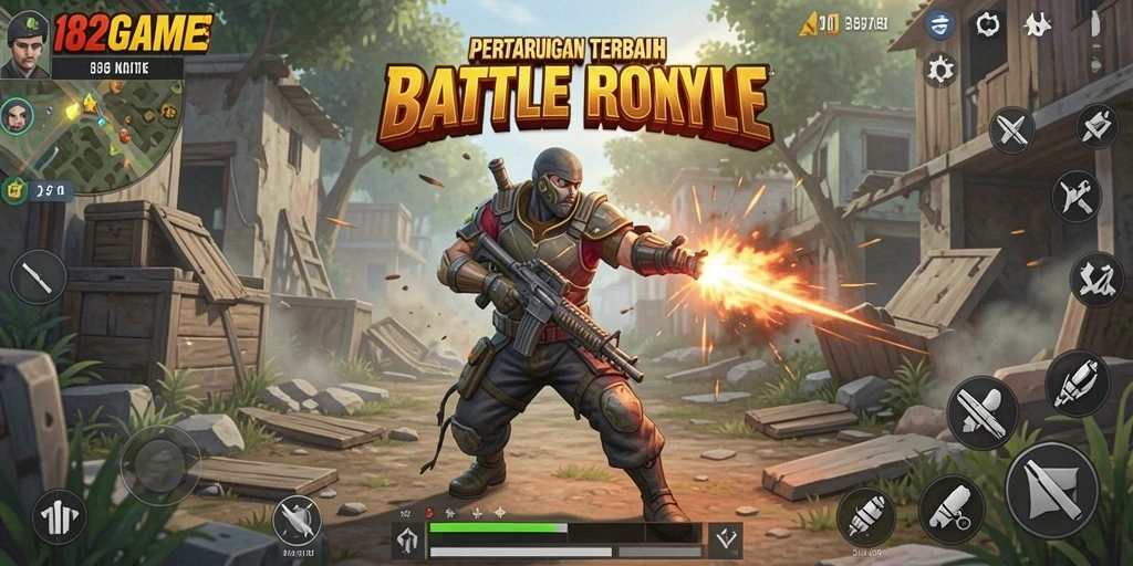 Screenshot tampilan gameplay seru dalam pertarungan Battle Royale.