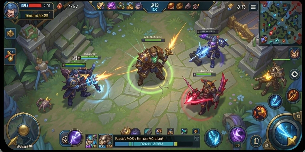 Screenshot utama 2757 menampilkan aksi gameplay MOBA yang intens.