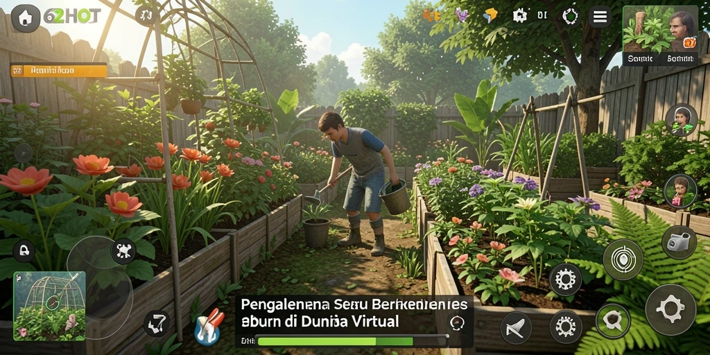 Gameplay seru 62HOT yang menampilkan bertani dan panen.