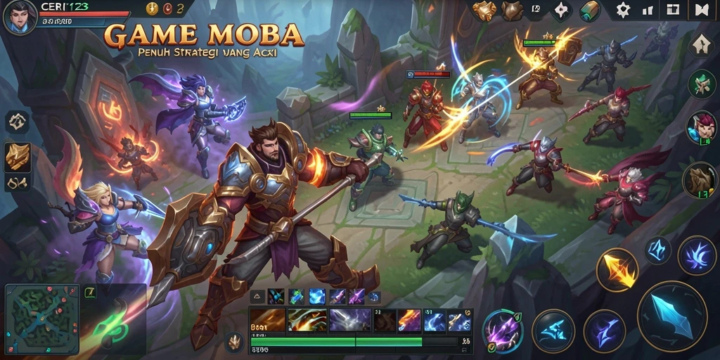 Tangkapan layar menampilkan elemen aksi dari gameplay MOBA.