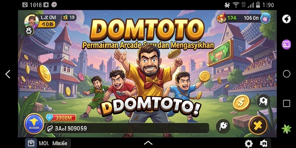 Screenshot menunjukkan gameplay seru di DOMTOTO dengan karakter yang aktif.