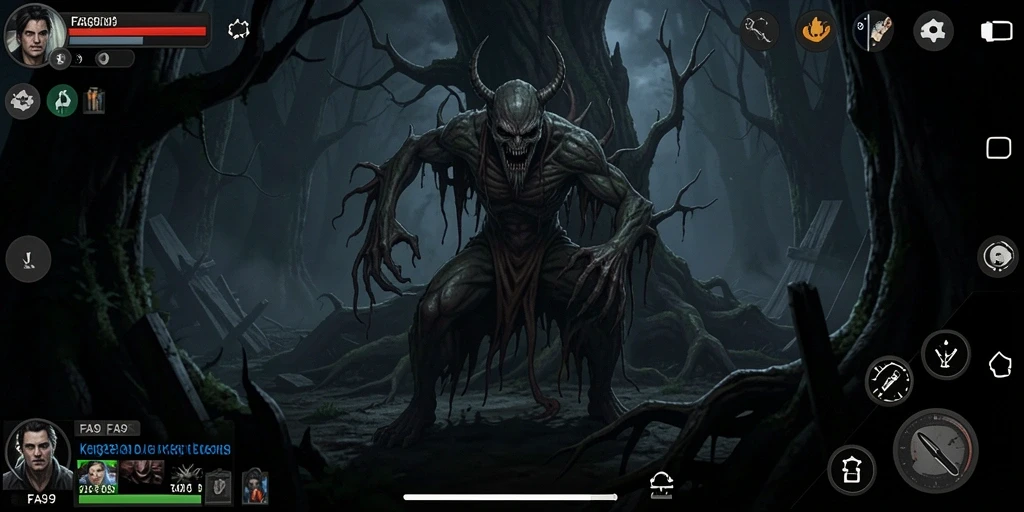 Screenshot FA99 menampilkan suasana menegangkan di tengah kegelapan.