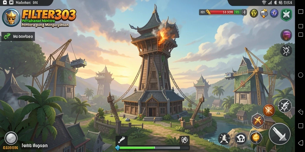 Tampilan gameplay FILTER303 yang penuh aksi dan strategi Tower Defense.