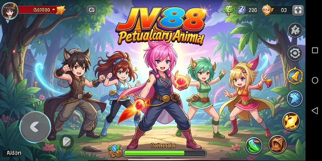 Tangkapan layar JV88 menampilkan pertarungan epik di dunia Anime.