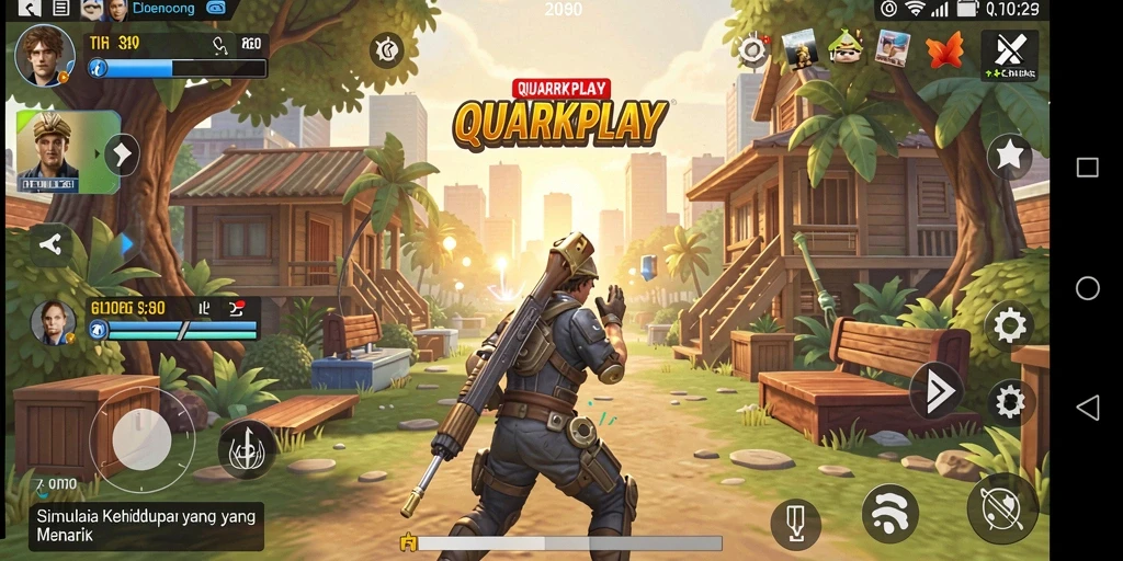Tampilan gameplay menarik dari <strong>QUARKPLAY</strong> yang menunjukkan interaksi sosial.