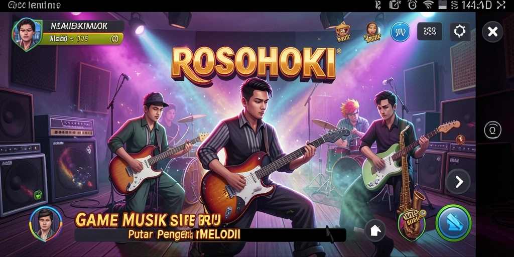 Screenshot utama ROSOHOKI menampilkan gameplay seru dengan berbagai lagu.