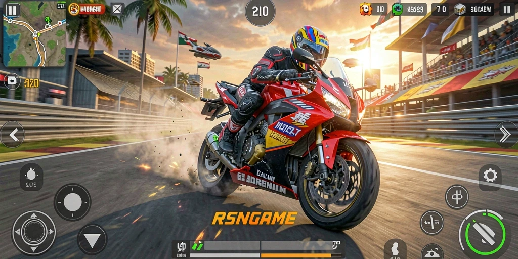 Gameplay menegangkan di RSNGAME saat balapan motor.