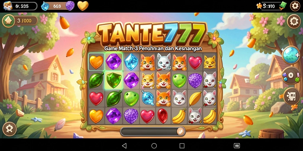 Tampilan gameplay seru dari TANTE777 dengan elemen match-3 yang menarik.