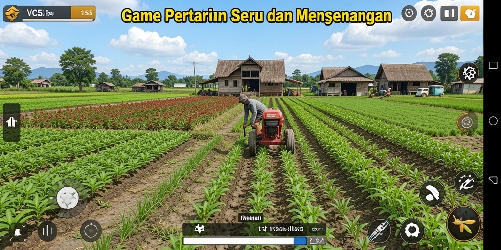 Screenshot gameplay VC55 yang menunjukkan aktivitas pertanian seru.