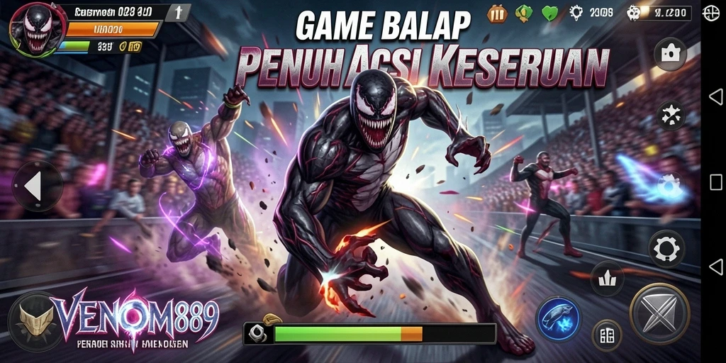 Tampilan gameplay <strong>VENOM889</strong> yang mendebarkan dan penuh aksi balap.